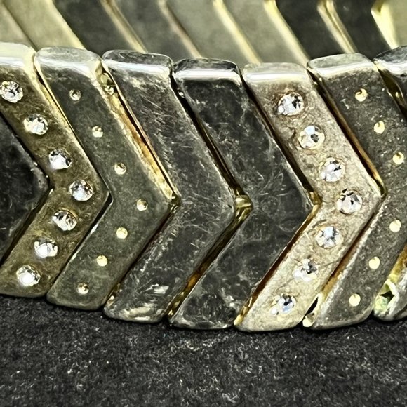 Premier Designs Heavy Silver Tone & Rhinestone Zig Zag Stretch Bracelet (3789) - Picture 7 of 7